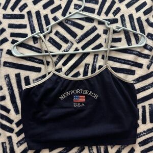 Black Newport Beach USA Crop Top
